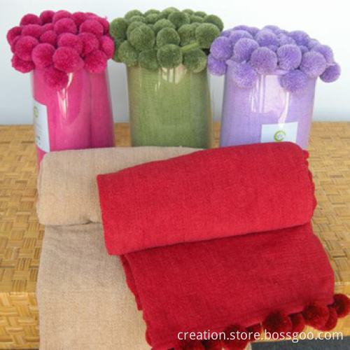 Polyester Woven Throw with Pom Pom